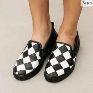 Bottega Veneta Black and White Checkered Loafers